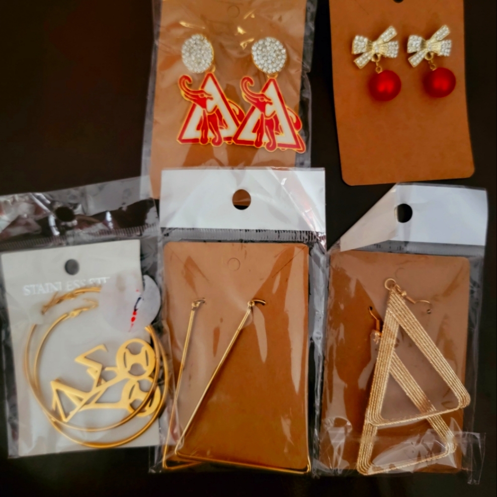 DST 5 peice gold series earrings with cosmetic bag